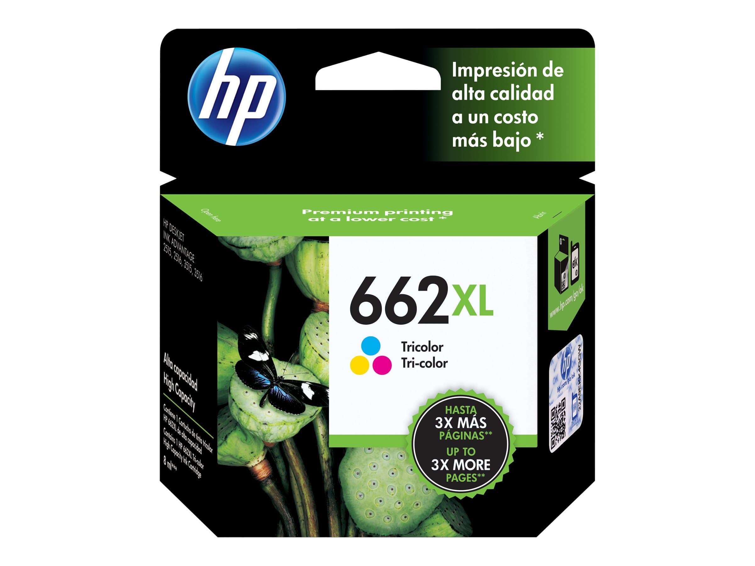 HP 662XL – Alto rendimiento – color (cian, magenta, amarillo) – original – Ink Advantage – cartucho de tinta – para Deskjet 1516, Ink Advantage 15XX, Ink Advantage 26XX, Ink Advant