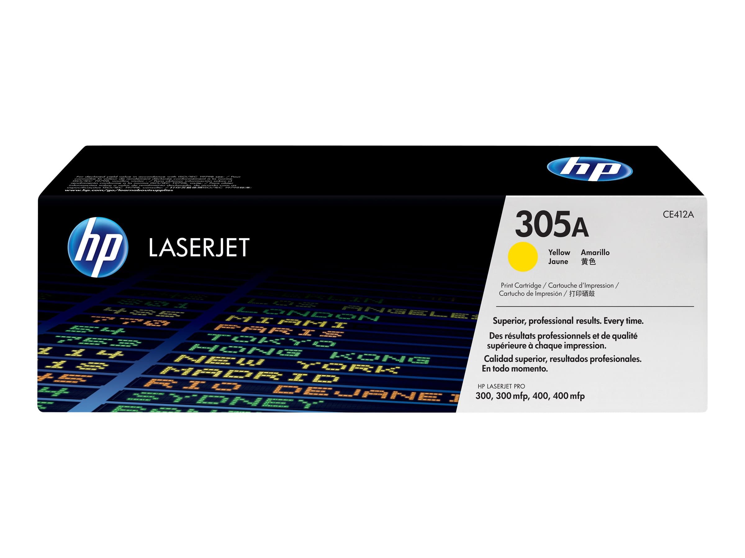 HP 305A – Amarillo – original – LaserJet – cartucho de tóner (CE412A) – para LaserJet Pro 300 color M351a, 300 color MFP M375nw, 400 color M451, 400 color MFP M475