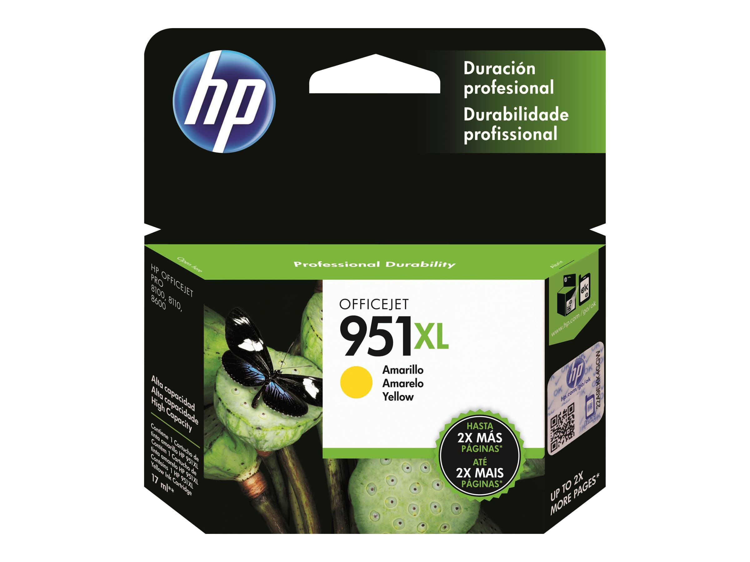 HP 951XL – 17 ml – Alto rendimiento – amarillo – original – cartucho de tinta – para Officejet Pro 251dw, 276dw, 8100, 8600, 8600 N911a, 8610, 8615, 8620, 8625, 8630