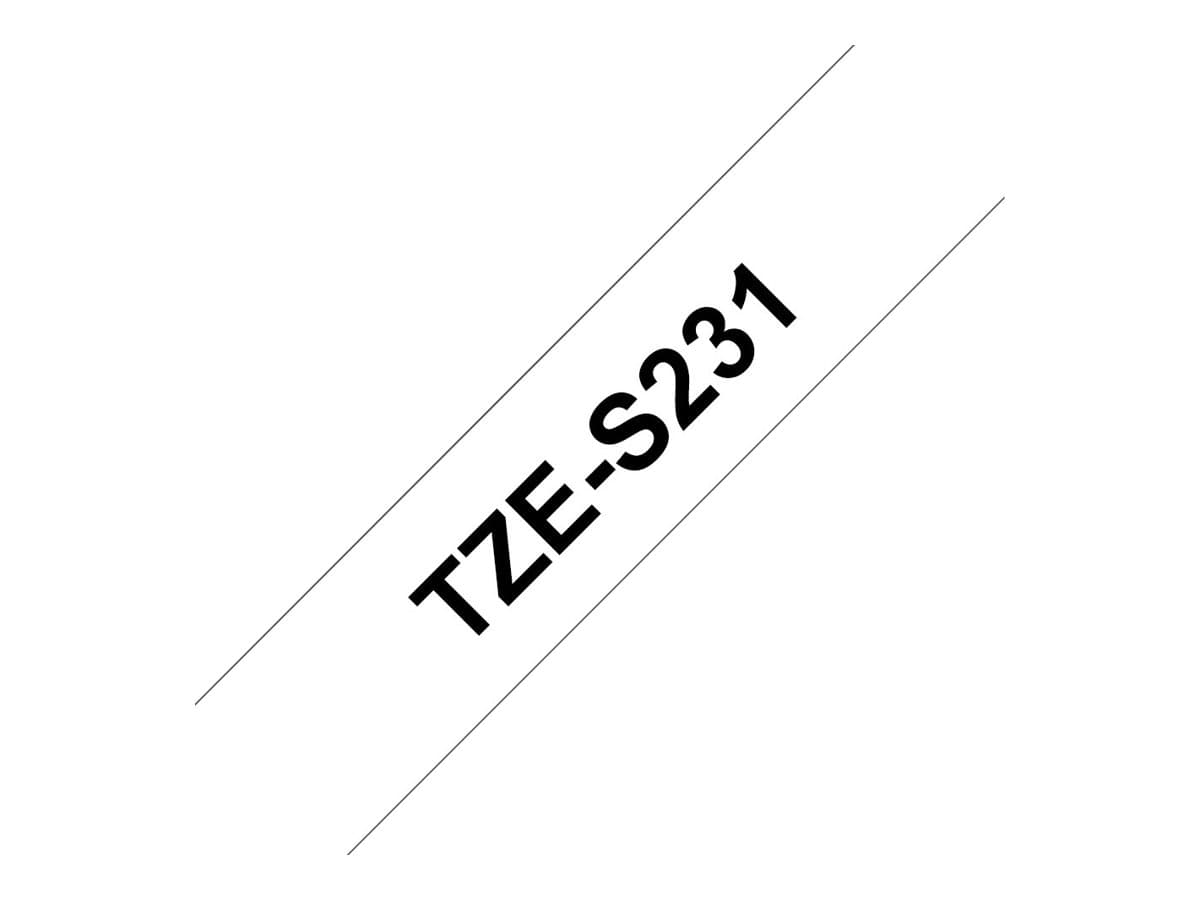 Brother TZe-S231 – Adhesivo extrarresistente – negro sobre blanco – rollo (1,2 cm x 8 m) 1 cinta(s) tipo laminado – para Brother PT-D210, D600, H110; P-Touch PT-1005, 1880, E800, H