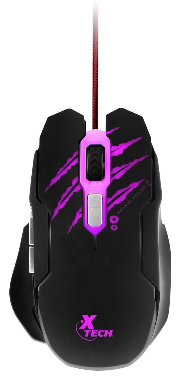 Mouse para Gaming Xtech XTM-610 Lethal Haze – Resolución ajustable de hasta 3200 ppp – Luces LED de 4 colores – Cable sin enredos – para juegos 3D de 6 botones – Sensor: Óptico – B
