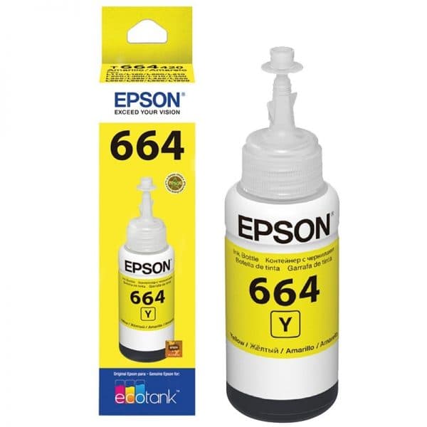 Epson T664 – Amarillo – original – recarga de tinta – para Epson L380, L386, L395, L495; EcoTank ET-2600, 2650, L1455, L396, L606, L656