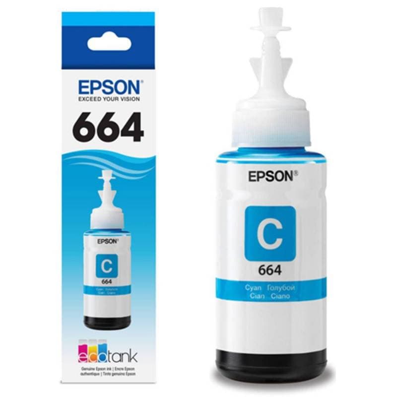 Epson T664 – Cián – original – recarga de tinta – para Epson L380, L386, L395, L495; EcoTank ET-2600, 2650, L1455, L396, L606, L656