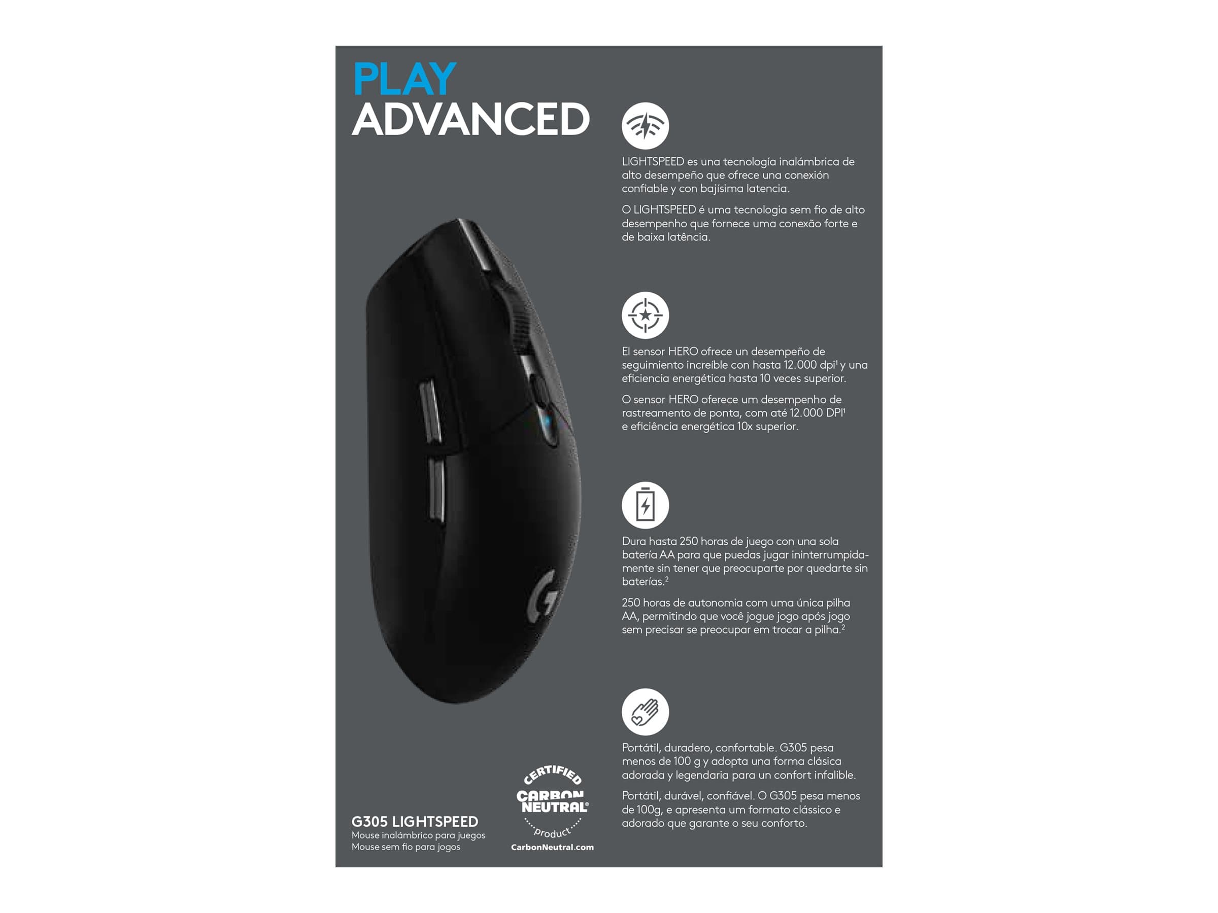 Logitech G G305 – Ratón – óptico – 6 botones – inalámbrico – 2.4 GHz – receptor inalámbrico USB – negro