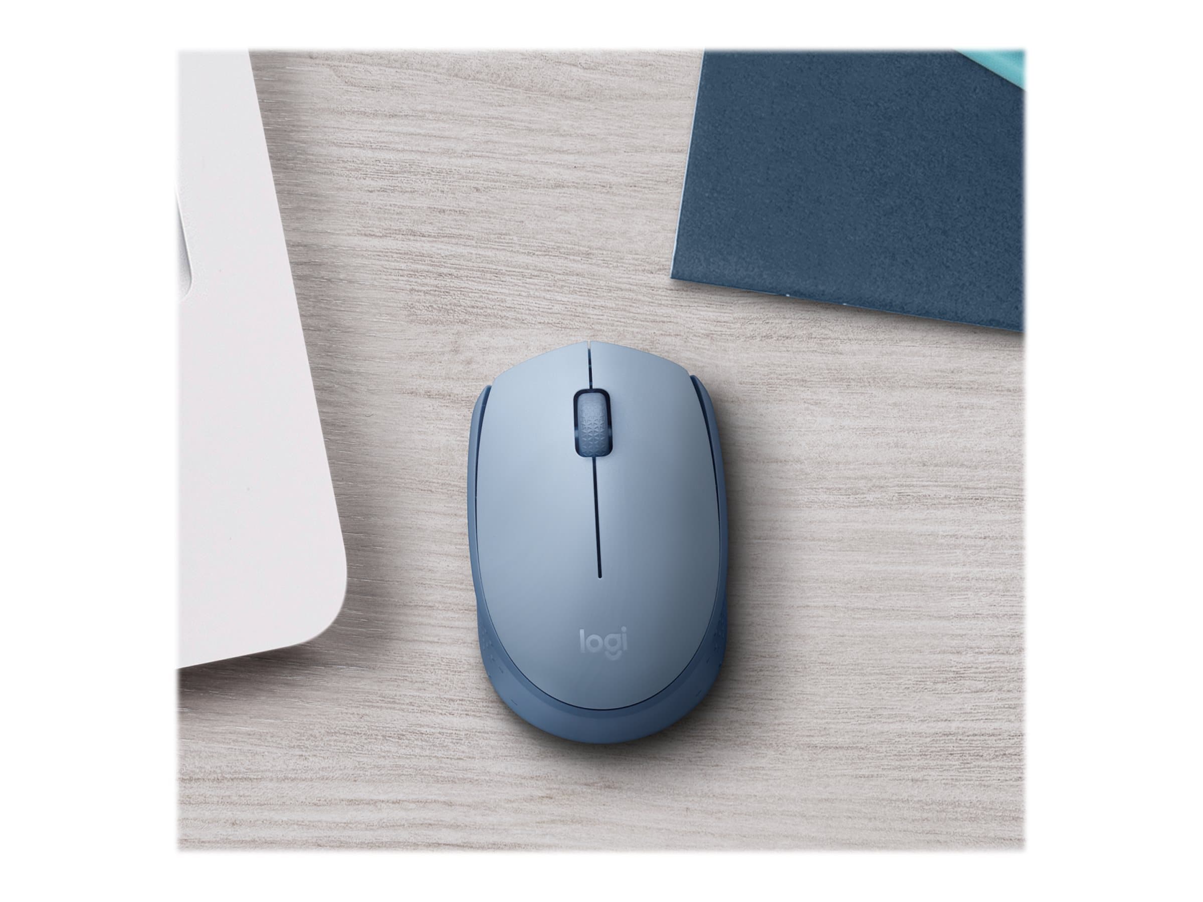 Logitech M170 Wireless Mouse, Ambidextrous, Blue Gray – Ratón – diestro y zurdo – óptico – 3 botones – inalámbrico – 2.4 GHz – receptor inalámbrico USB – azul/gris