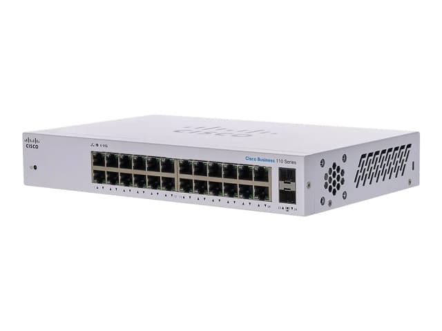 Cisco Business 110 Series 110-24T – Conmutador – sin gestionar – 24 x 10/100/1000 + 2 x Gigabit SFP combinado – sobremesa, montaje en rack, montaje en pared