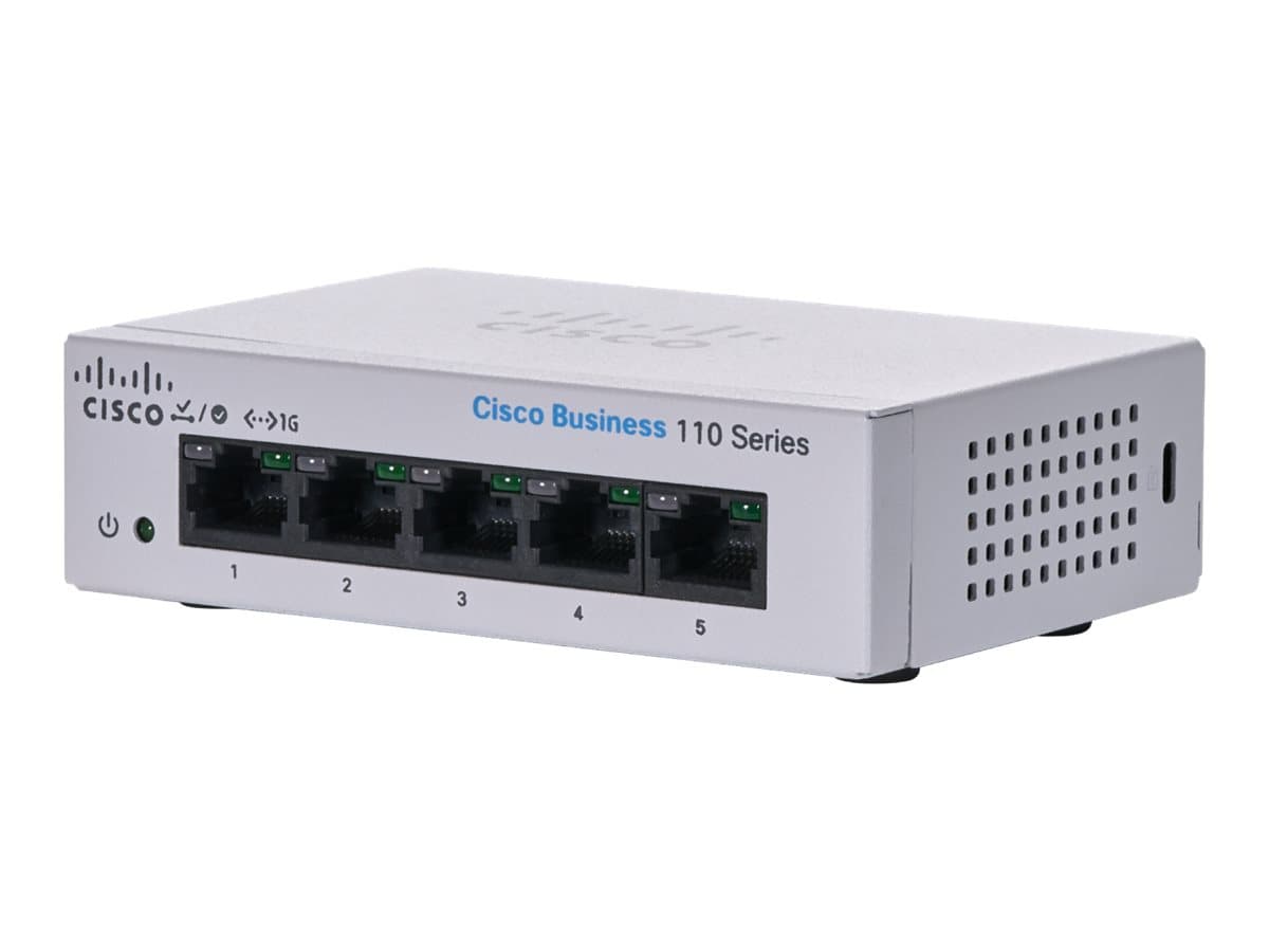 Cisco Business 110 Series 110-5T-D – Conmutador – sin gestionar – 5 x 10/100/1000 – sobremesa, montaje en rack, montaje en pared – alimentación cc
