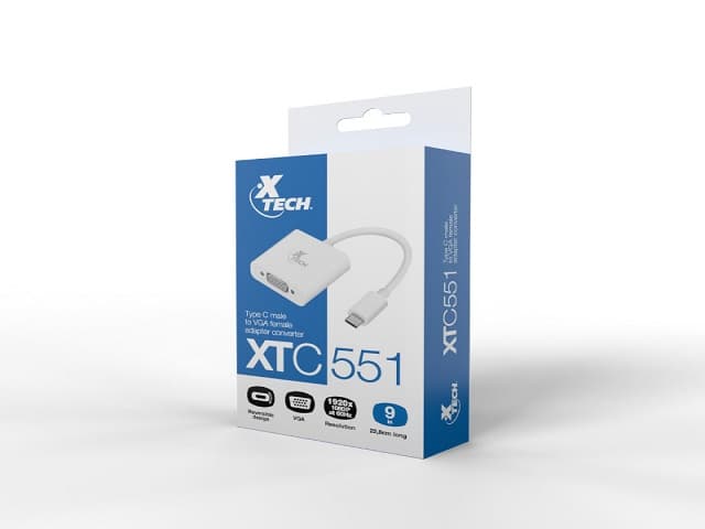 Xtech – Display adapter – USB Type C – VGA – Glossy white – XTC-551