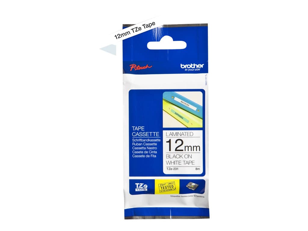 Brother TZe-231 – Adhesivo estándar – negro sobre blanco – rollo (1,2 cm x 8 m) 1 cinta(s) tipo laminado – para Brother PT-D210, D600, H110; P-Touch PT-1005, 1880, E800, H110; P-To