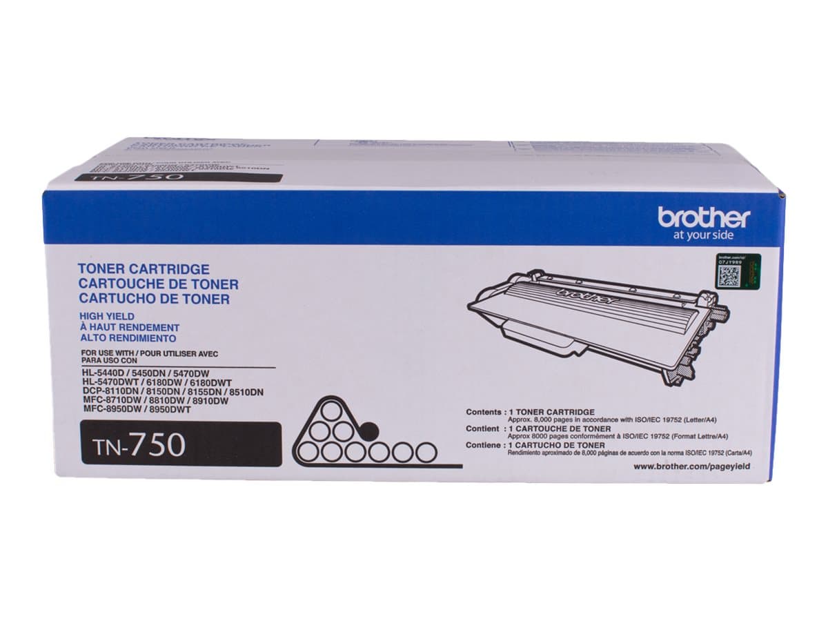Brother TN750 – Alto rendimiento – negro – original – cartucho de tóner – para Brother DCP-8110, 8150, 8155, HL-5440, 5450, 5470, 6180, MFC-8510, 8710, 8910, 8950