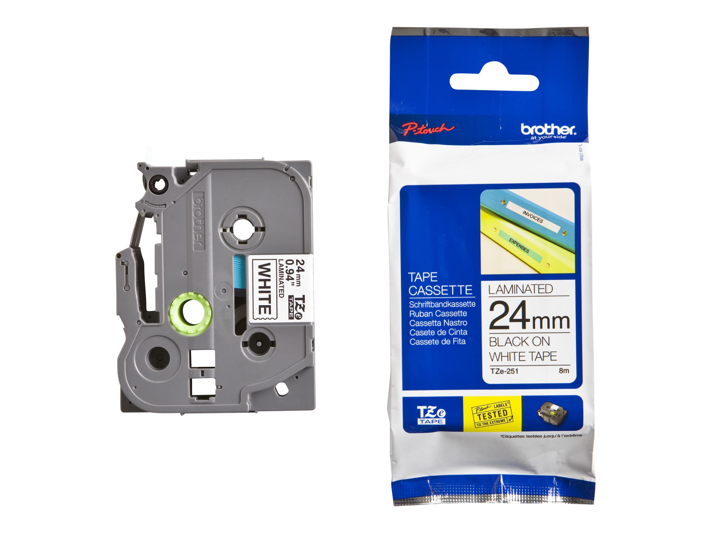 Brother TZe-251 – Adhesivo estándar – negro sobre blanco – rollo (2,4 cm x 8 m) 1 cinta(s) tipo laminado – para Brother PT-D600; P-Touch PT-D800, E550, E800, P900, P950; P-Touch Cu