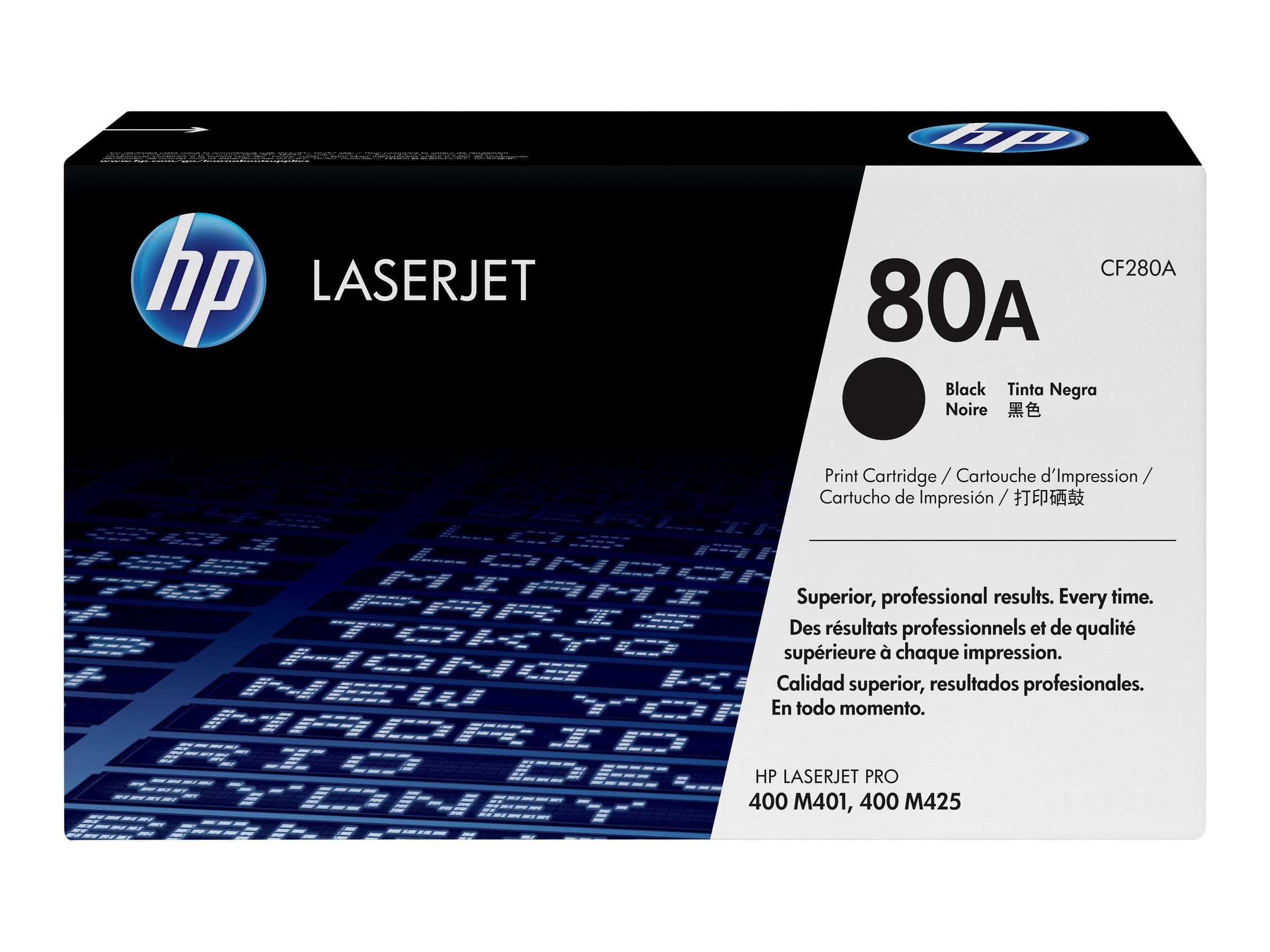 HP 80A – Negro – original – LaserJet – cartucho de tóner (CF280A) – para LaserJet Pro 400 M401, MFP M425