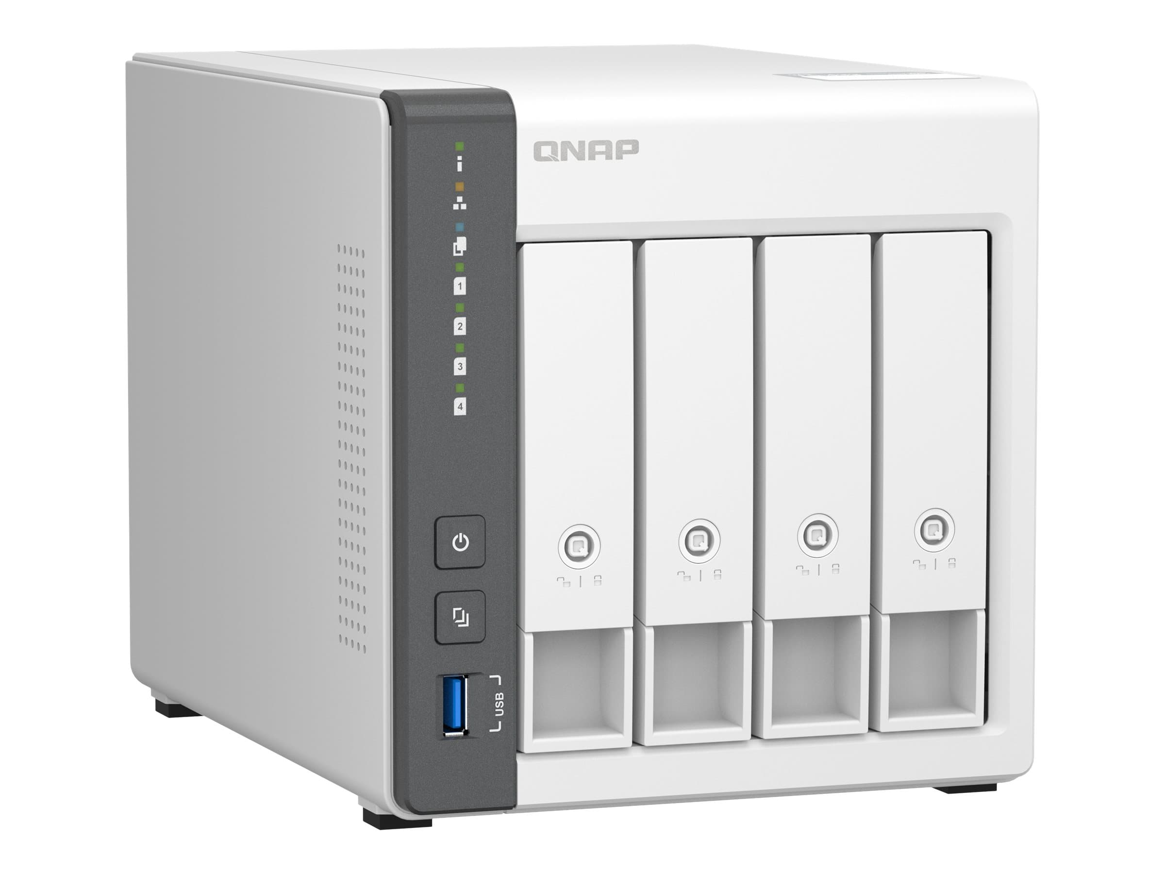 QNAP TS-433 – Servidor NAS – 4 compartimentos – SATA 6Gb/s – RAID RAID 0, 1, 5, 6, 10, 50, JBOD, 60 – RAM 4 GB – Gigabit Ethernet / 2.5 Gigabit Ethernet – iSCSI soporta