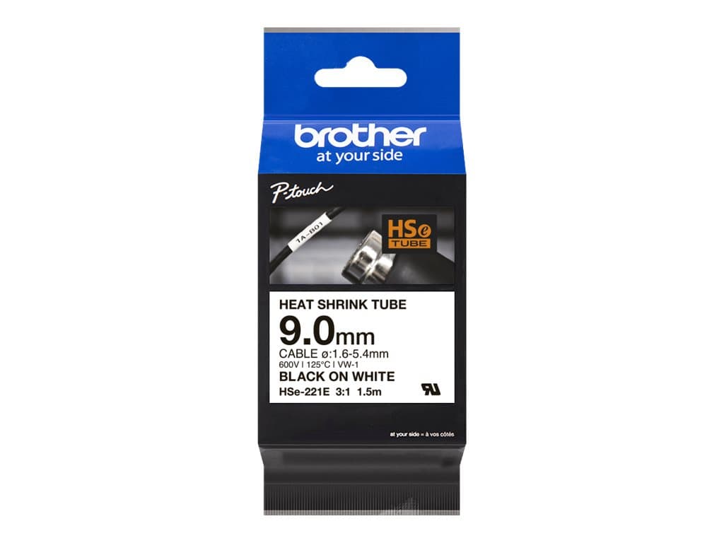Brother HSe-221E – Negro sobre blanco – Rollo (0,9 cm x 1,5 m) 1 cinta(s) caja para colgar – cinta tubo termorretráctil – para P-Touch PT-D800W, PT-E300, PT-E300VP, PT-E550WVP, PT-