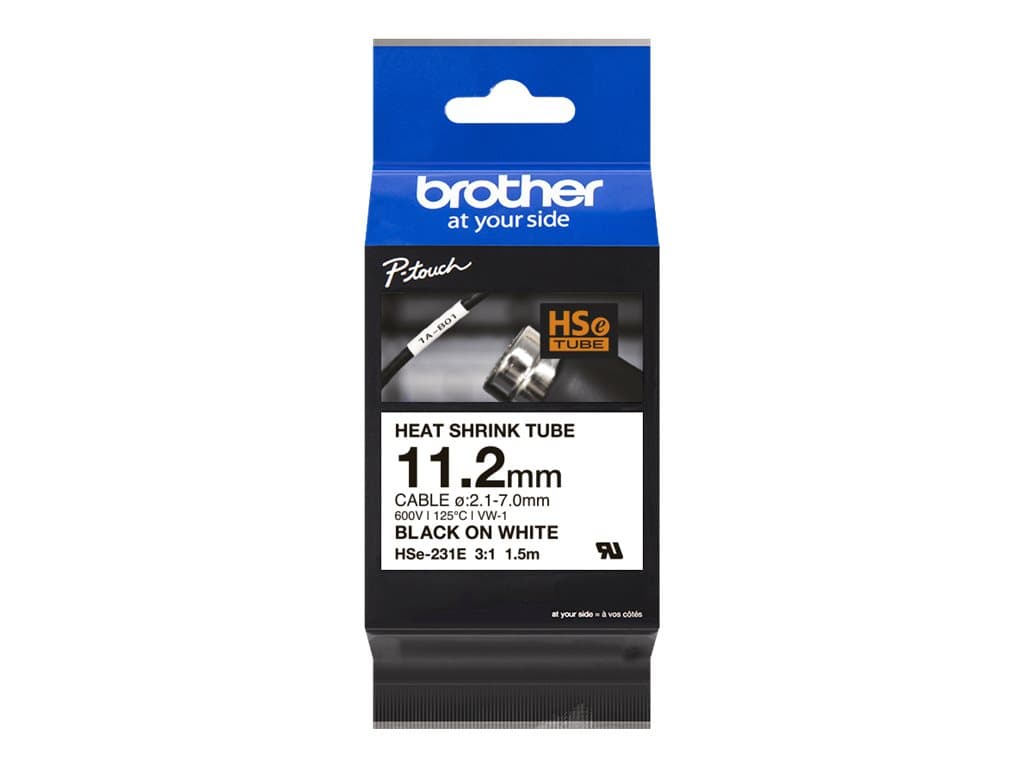 Brother HSe-231E – Negro sobre blanco – Rollo (1,12 cm x 1,5 m) 1 cinta(s) caja para colgar – cinta tubo termorretráctil – para P-Touch PT-D800W, PT-E300, PT-E300VP, PT-E550WVP, PT