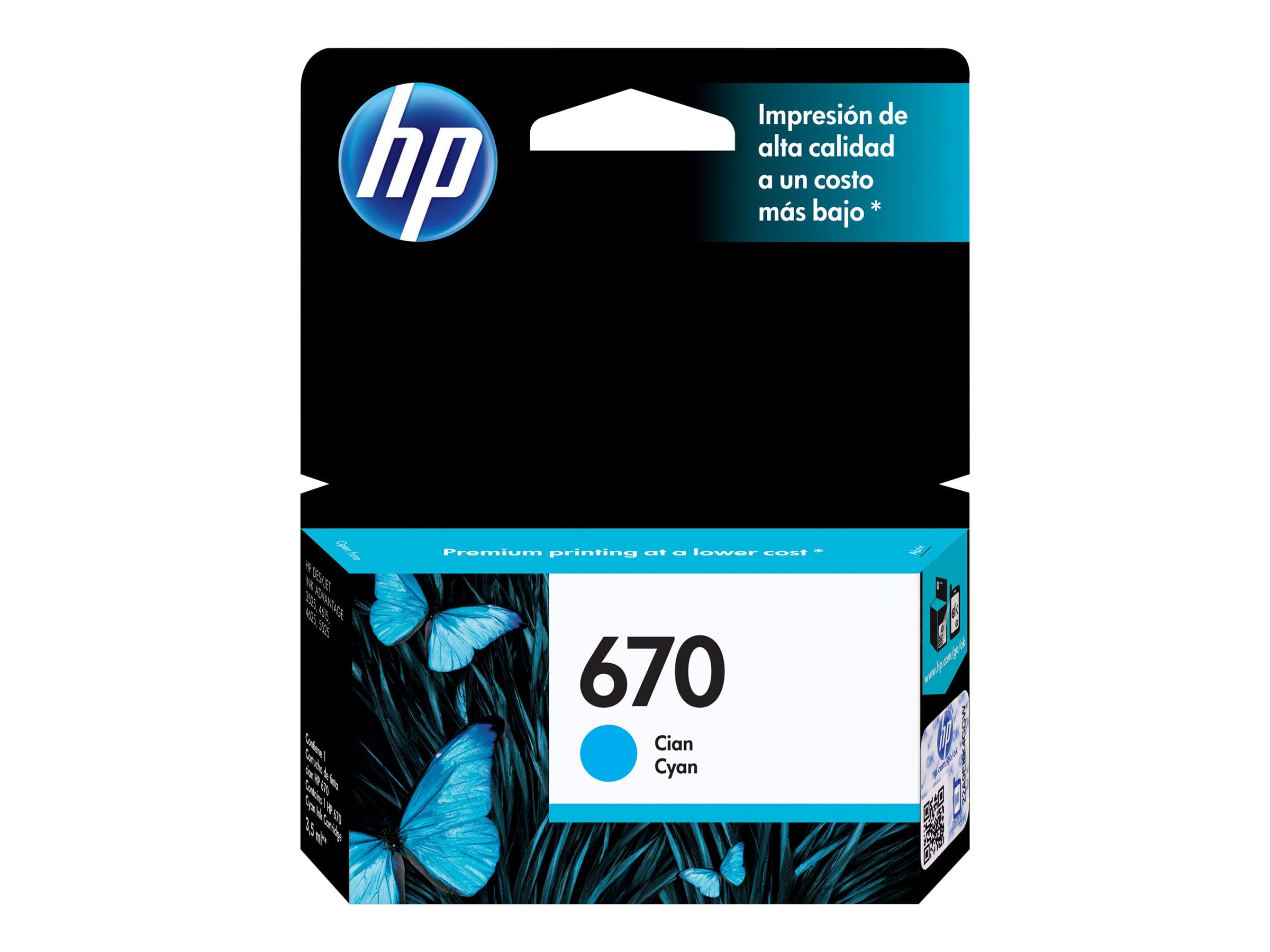 HP 670 – Cián – original – Ink Advantage – cartucho de tinta – para Deskjet Ink Advantage 3525, Ink Advantage 4615, Ink Advantage 4625, Ink Advantage 5525