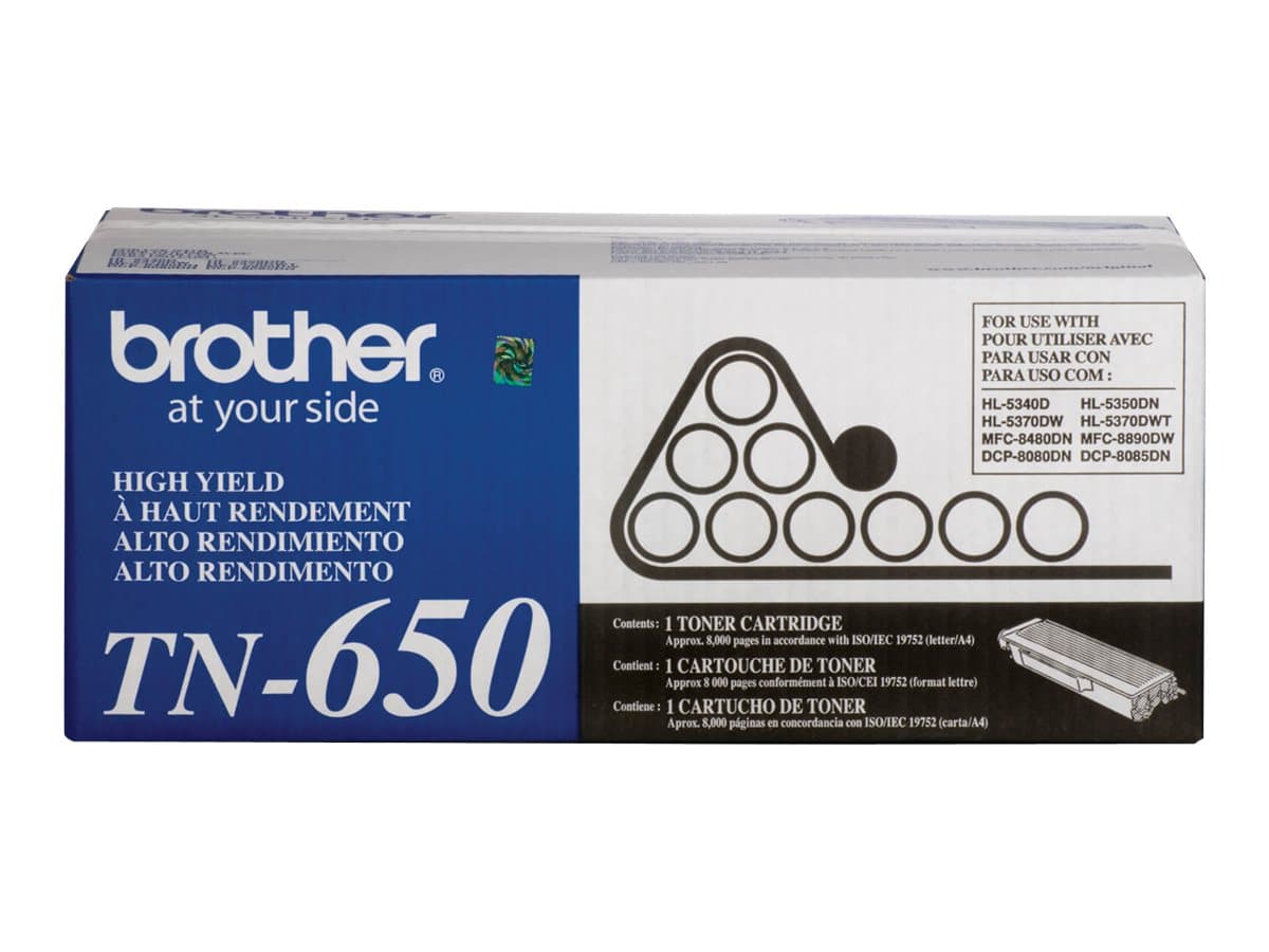 Brother TN650 – Alto rendimiento – negro – original – cartucho de tóner – para Brother DCP-8080, DCP-8085, HL-5340, HL-5350, HL-5370, MFC-8480, MFC-8680, MFC-8890